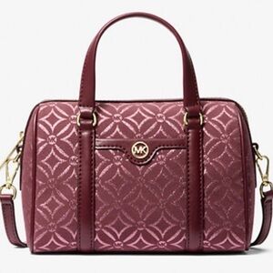 MICHAEL KORS SMALL METALLIC LOGO JACQUARD DUFFLE CROSSBODY BAG 🌟EUC🌟